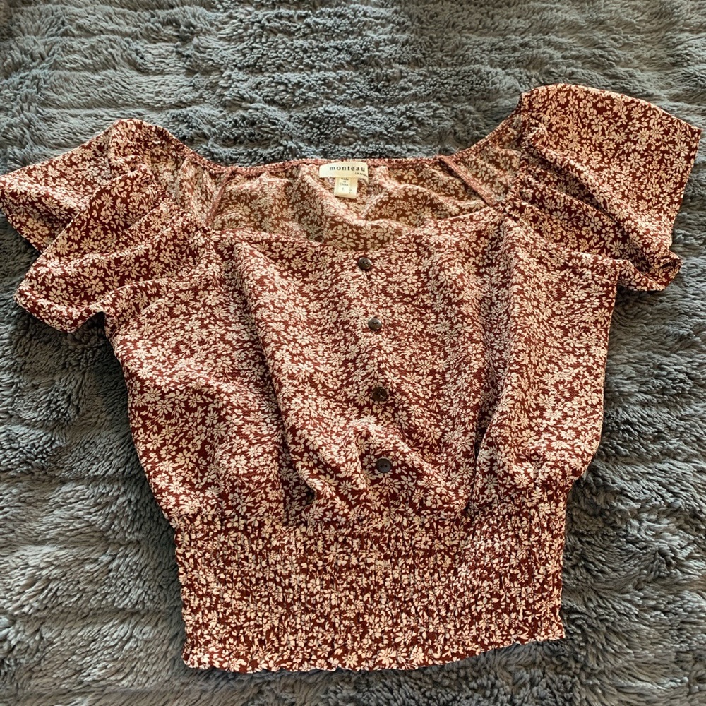 Monteau Red Flower Blouse